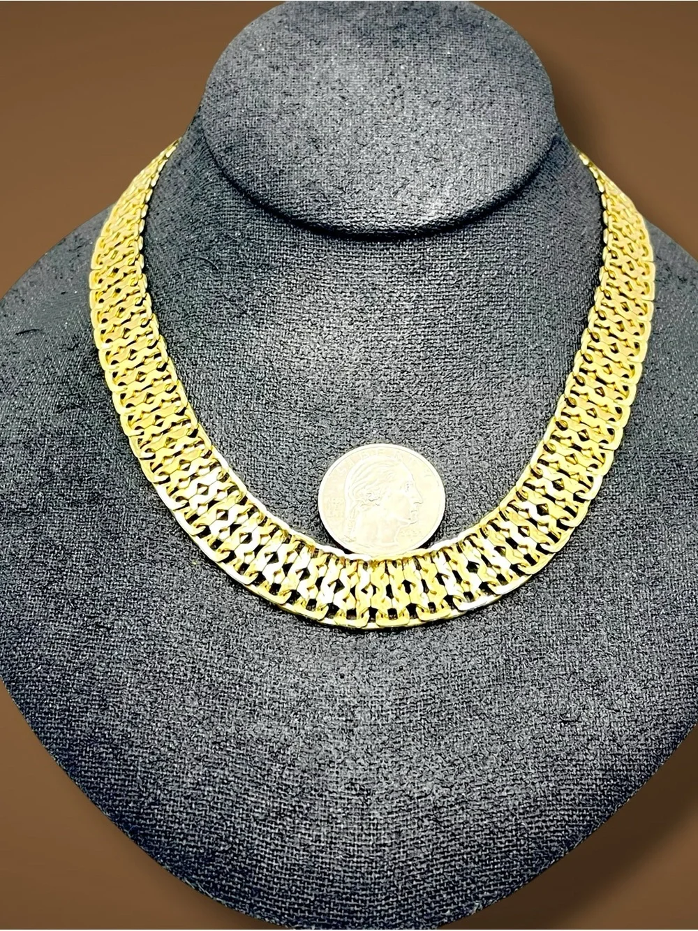 Vintage Unsigned Monet Gold Tone Statement Runway Choker Collar Necklace